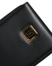 Black Leather Logo Plaque Neck Strap Card Coin Wallet