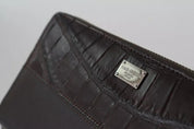 Brown Exotic Leather Zip Around Continental Clutch Wallet