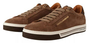 Brown Suede Logo Low Top Sneakers Men Shoes