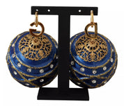 Gold Brass Blue Christmas Ball Crystal Hook Jewelry Earrings
