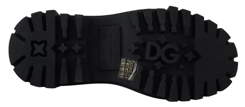 Dolce & Gabbana Black Leather Trekking Derby Embellished Shoes Dolce & Gabbana