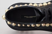 Dolce & Gabbana Black Leather Trekking Derby Embellished Shoes Dolce & Gabbana