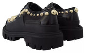 Dolce & Gabbana Black Leather Trekking Derby Embellished Shoes Dolce & Gabbana