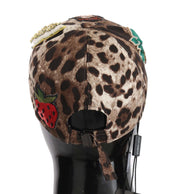 Dolce & Gabbana Brown Leopard Sequin Sicily Applique Baseball Hat Dolce & Gabbana