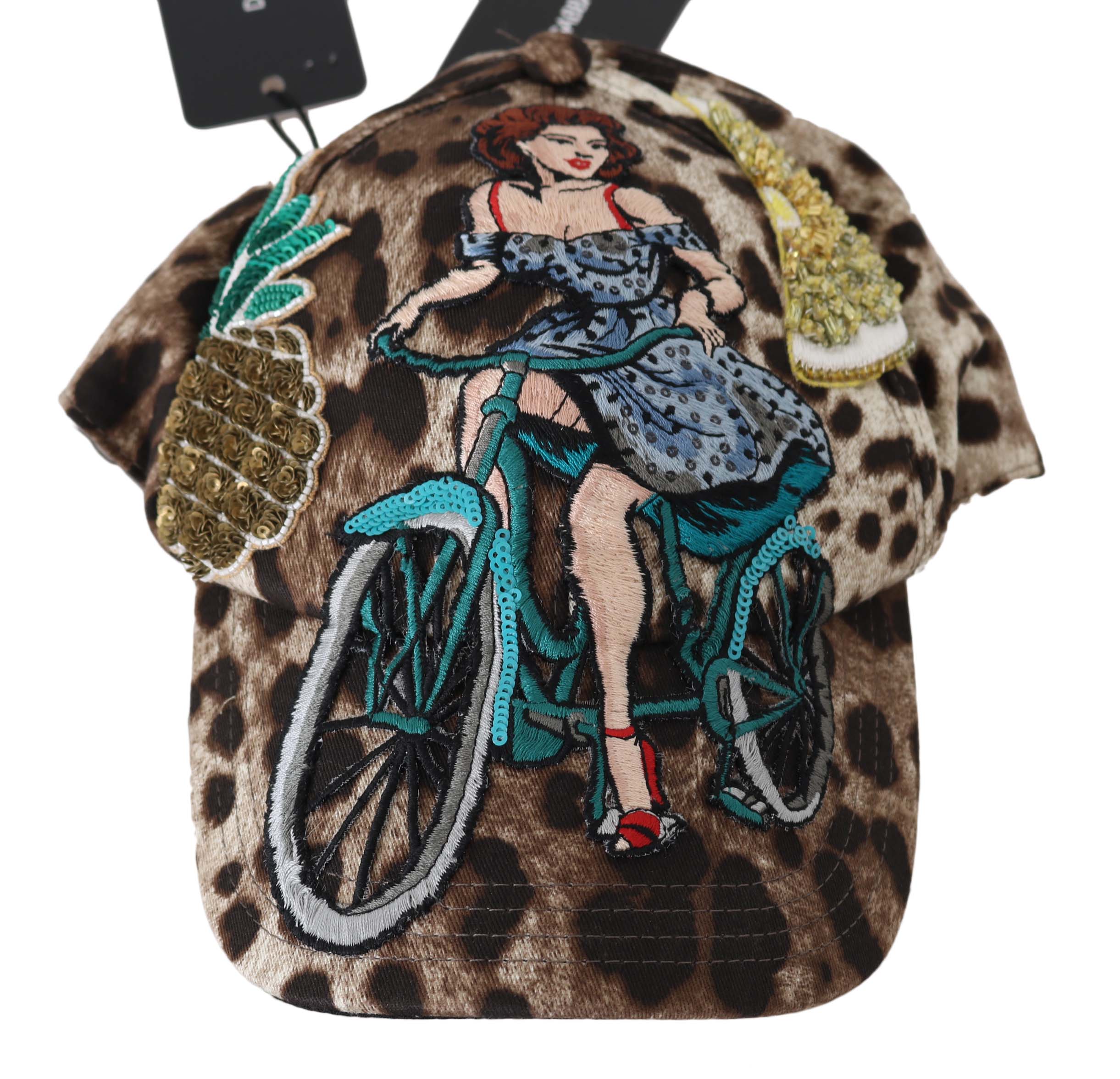 Dolce & Gabbana Brown Leopard Sequin Sicily Applique Baseball Hat Dolce & Gabbana