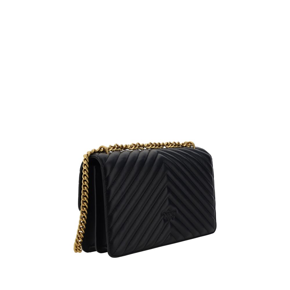 PINKO Black Calf Leather Bos Taurus Shoulder Bag