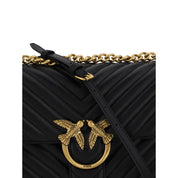 PINKO Black Calf Leather Bos Taurus Shoulder Bag