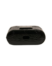 Black Leather Metal Logo Plaque Holder Airpods Case