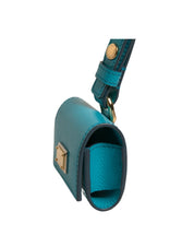 Green Logo Plaque Leather Gold Metal Strap Airpods Case