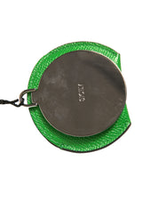 Green Calfskin Leather Round Logo Hand Mirror Holder