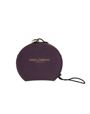 Purple Calfskin Leather Round Logo Hand Mirror Holder