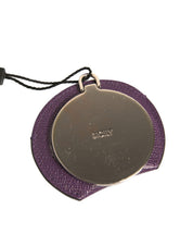 Purple Calfskin Leather Round Logo Hand Mirror Holder