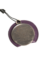 Purple Calfskin Leather Round Logo Hand Mirror Holder