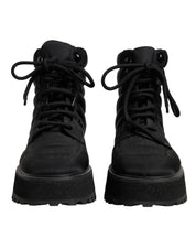 Black Padded Mid Calf Lace Up Boots Shoes