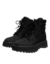 Black Padded Mid Calf Lace Up Boots Shoes