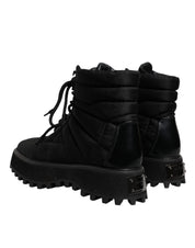 Black Padded Mid Calf Lace Up Boots Shoes