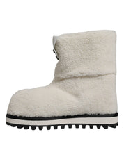 White Plush Logo Padded Mid Calf Boots Shoes