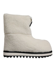 White Plush Logo Padded Mid Calf Boots Shoes