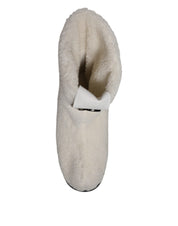White Plush Logo Padded Mid Calf Boots Shoes