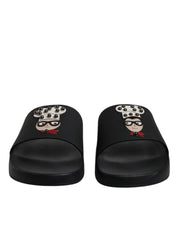 Black Leather Slides Sandals Beachwear Shoes