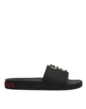 Black Leather Slides Sandals Beachwear Shoes