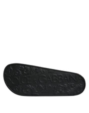 Black Leather Slides Sandals Beachwear Shoes