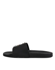 Black Divers Leather Flats Slides Sandals Beachwear Shoes