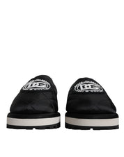 Black Nylon Quilted Logo Patch Sandals Slides Shoes