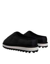 Black Nylon Quilted Logo Patch Sandals Slides Shoes