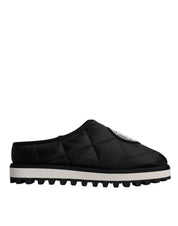 Black Nylon Quilted Logo Patch Sandals Slides Shoes