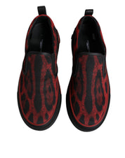 Red Black Leopard Cotton Men Low Top Sneakers Shoes