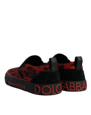 Red Black Leopard Cotton Men Low Top Sneakers Shoes