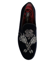 Black Velvet Floral Gun Loafers Dress Shoes