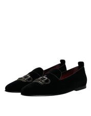 Black Velvet Crystal Crown Loafers Formal Dress Shoes