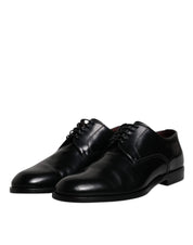 Black Calfskin Leather Derby Lace Up Formal Dress Shoes