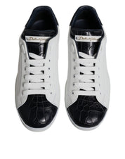 White Black Leather Portofino Sneakers Shoes
