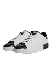 Dolce & Gabbana White Black Leather Portofino Sneakers Shoes Dolce & Gabbana