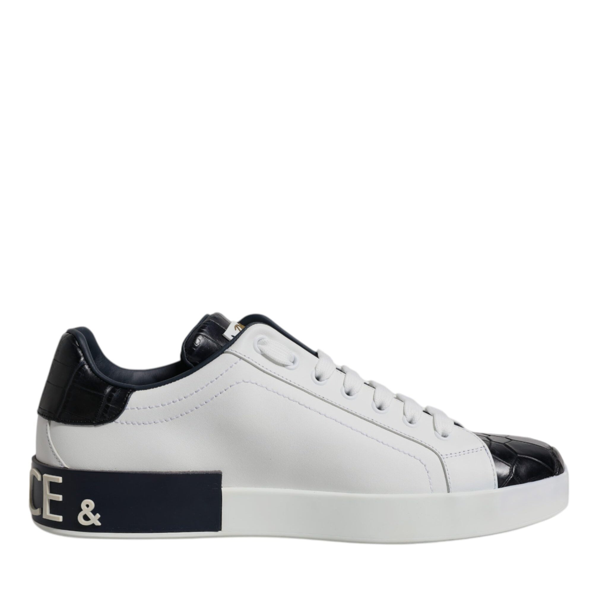 Dolce & Gabbana White Black Leather Portofino Sneakers Shoes Dolce & Gabbana