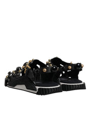 Black Leather Studded Slides Sandals Shoes