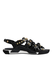 Dolce & Gabbana Black Leather Studded Slides Sandals Shoes