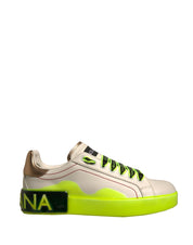 White Yellow Portofino Leather Sneakers Shoes