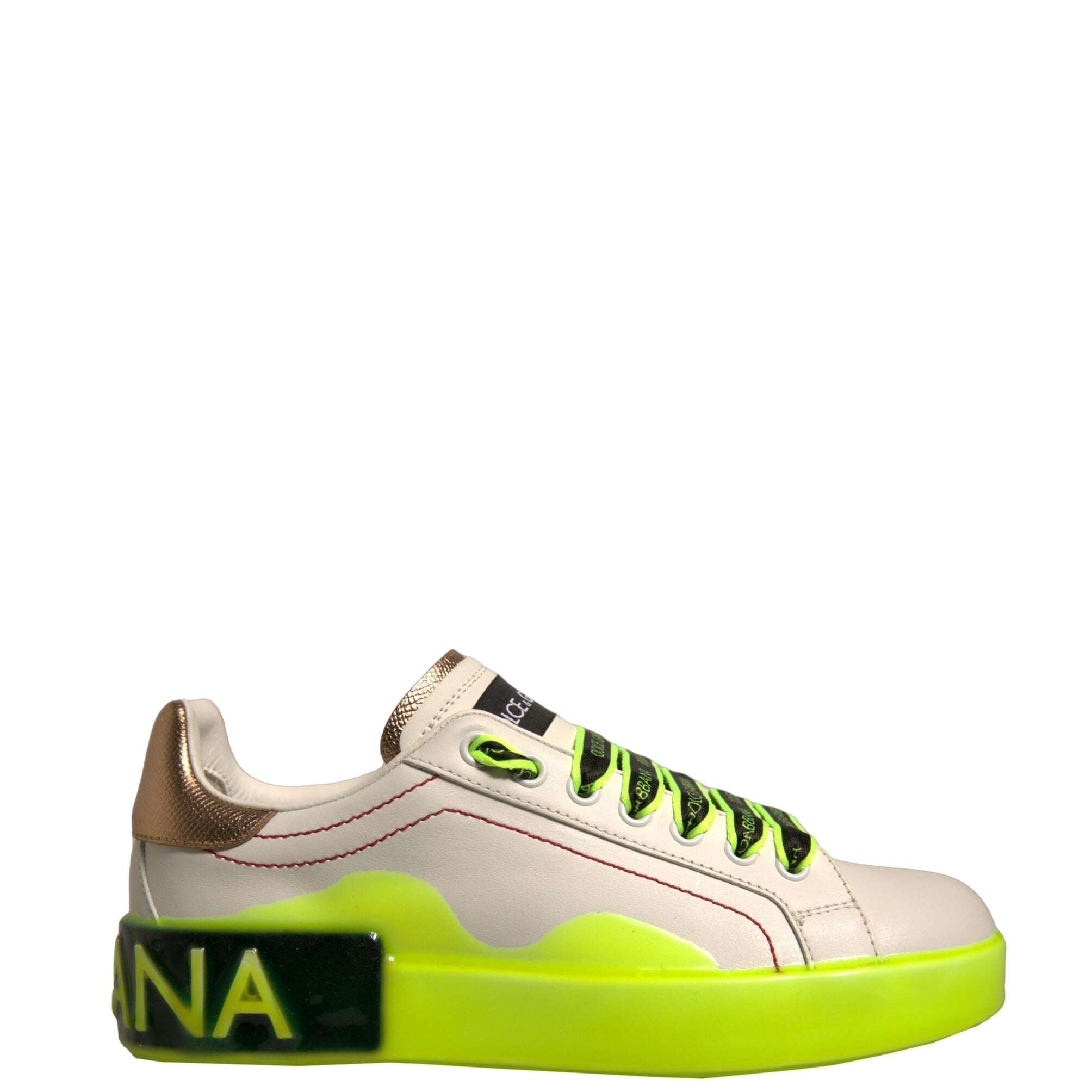 Dolce & Gabbana White Yellow Portofino Leather Sneakers Shoes Dolce & Gabbana