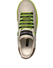 Dolce & Gabbana White Yellow Portofino Leather Sneakers Shoes Dolce & Gabbana
