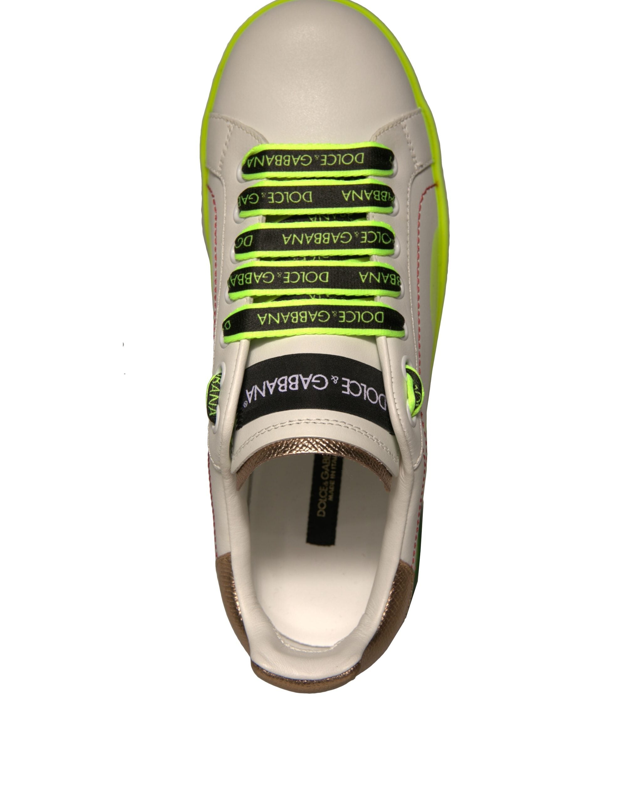Dolce & Gabbana White Yellow Portofino Leather Sneakers Shoes Dolce & Gabbana