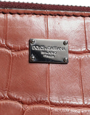 Bordeaux Croc Leather Logo Plaque Men Briefcase Bag