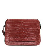 Bordeaux Croc Leather Logo Plaque Men Briefcase Bag
