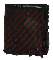 Black Red Viscose Foulard Branded Scarf