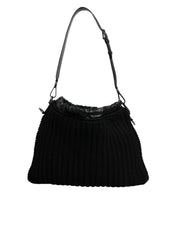 Black Cashmere Knitted Leather Shoulder Bag