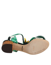Green Crystal Fur Embellished Sandals Shoes