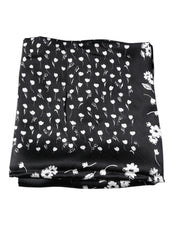 Black Floral Silk Square Wrap Shawl Scarf